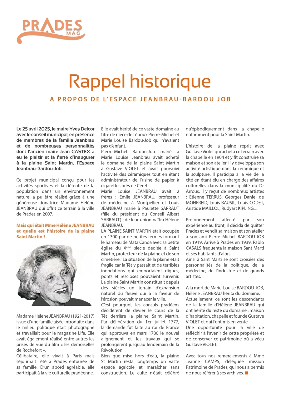 RAPPEL HISTORIQUE A PROPOS DE L'ESPACE JEANBRAU BARDOU - JOB