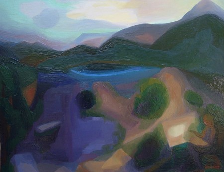 Le Lac noir, �uvre pr�t�e par le Mus�e de Bagnols-sur-C�ze. Exposition Espace Martin Viv�s, 2025. � M.WEISS